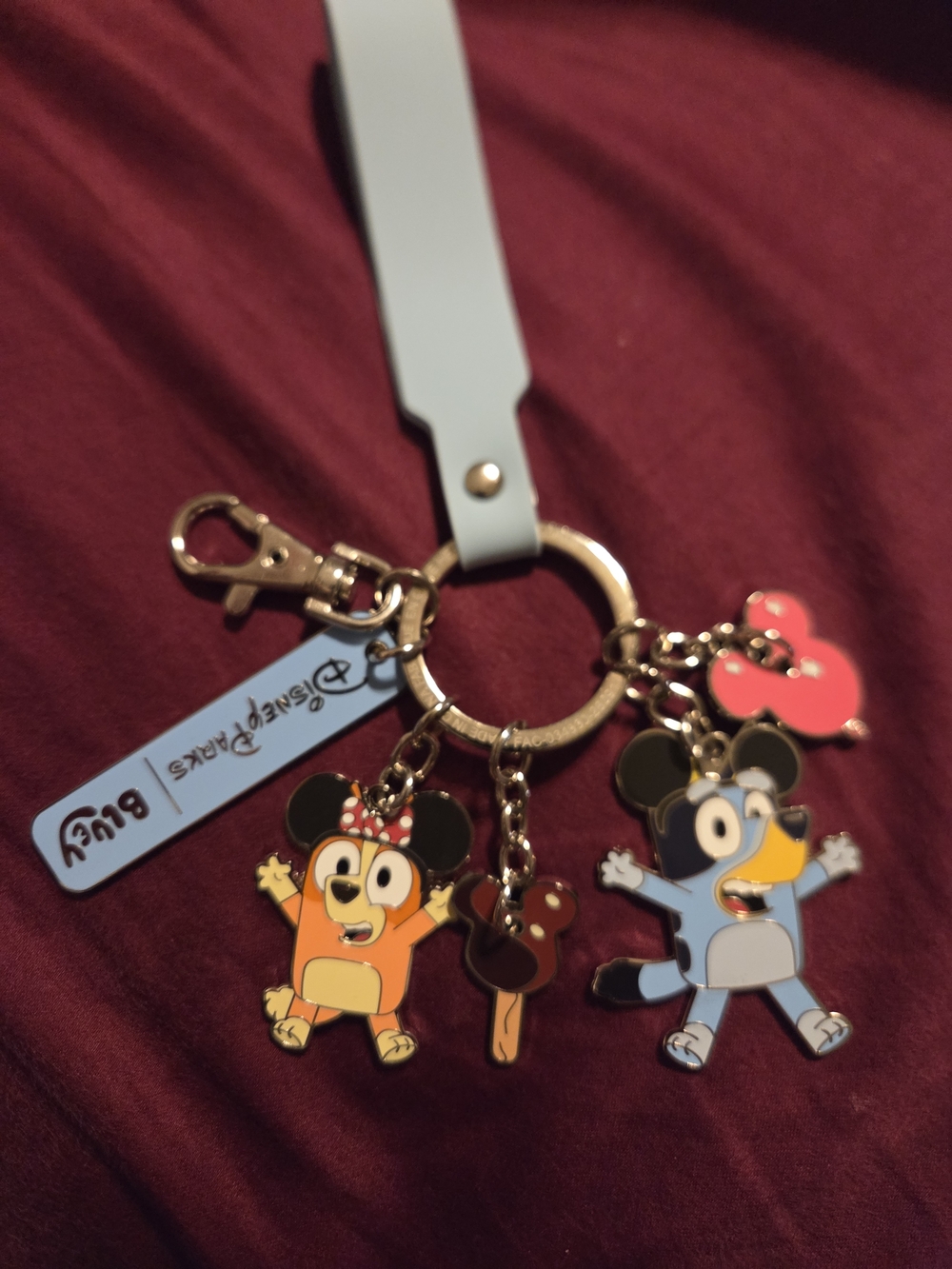 Disney Blue Strap Mickey & Friends Enamel Charm Keychain with Pink Bow